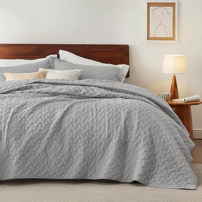 Convenient Bedsure California King Quilts – Lightweight Bedspreads Cal King Size with Basket Weave Pattern Soft Quilt Bedding Set Light Grey Comforter Set Coverlet with 2 Pillow Shams 111 quot x 106 quot Skin-Friendly Soft All-Season Comfort Breathable Lightweig… Original