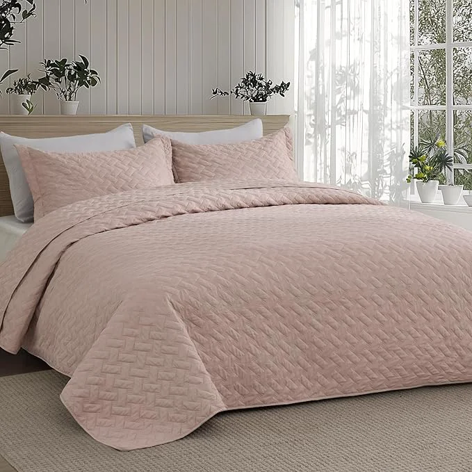 Excellent Bedsure Quilts King Size – Lightweight Bedspreads King Size with Basket Weave Pattern Soft Quilt Bedding Set Dusty Rose Comforter Set Coverlet for All Seasons with 2 Pillow Shams 106 quot x 96 quot Skin-Friendly Soft All-Season Comfort Breathable Ligh… Secure