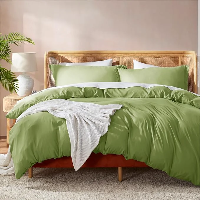 Enhanced Nestl Calla Green Duvet Cover Queen Size – Soft Double Brushed Queen Duvet Cover Set 3 Piece with Button Closure 1 Duvet Cover 90×90 inches and 2 Pillow Shams Secure