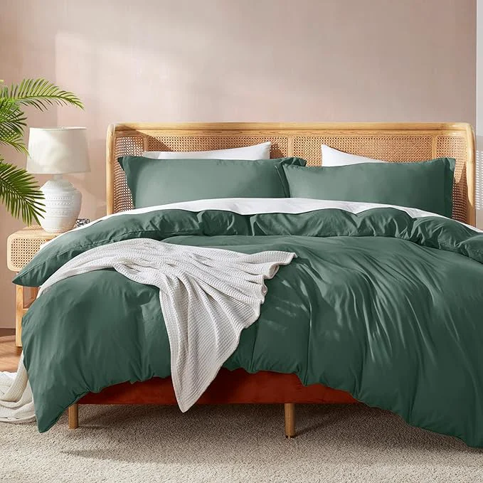 Advanced Nestl Forest Green Duvet Cover King Size – Soft Double Brushed King Duvet Cover Set 3 Piece with Button Closure 1 Duvet Cover 104×90 inches and 2 Pillow Shams Superior