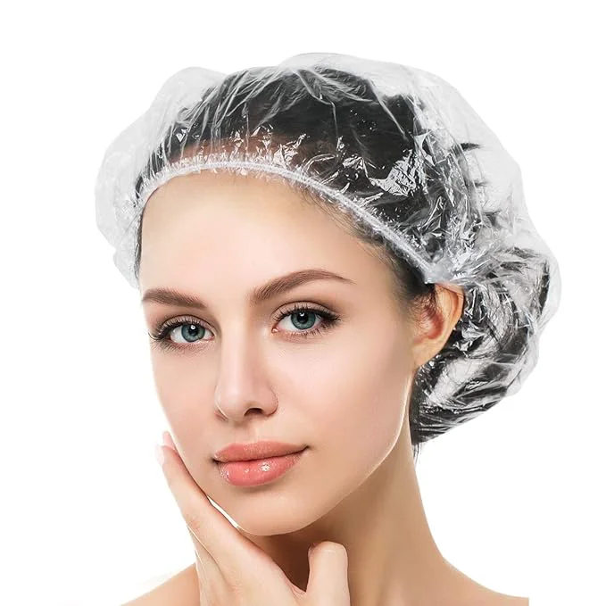 Safe Auban Disposable Shower Caps Plastic Clear Hair Cap Excellent