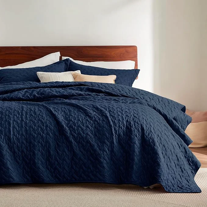 Authentic Bedsure California King Quilts – Lightweight Bedspreads Cal King Size with Basket Weave Pattern Soft Quilt Bedding Set Navy Comforter Set Coverlet for All Seasons with 2 Pillow Shams 111 quot x 106 quot Skin-Friendly Soft All-Season Comfort Breathable … Reliable