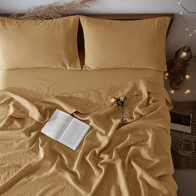Refined LBRO2M Pure Linen Sheet Set Deep Pocket Up to 16 quot Bed Sheets Sets Natural Flax Beddings Soft Breathable Comfortable for All Seasons Twin Size Rust Casual