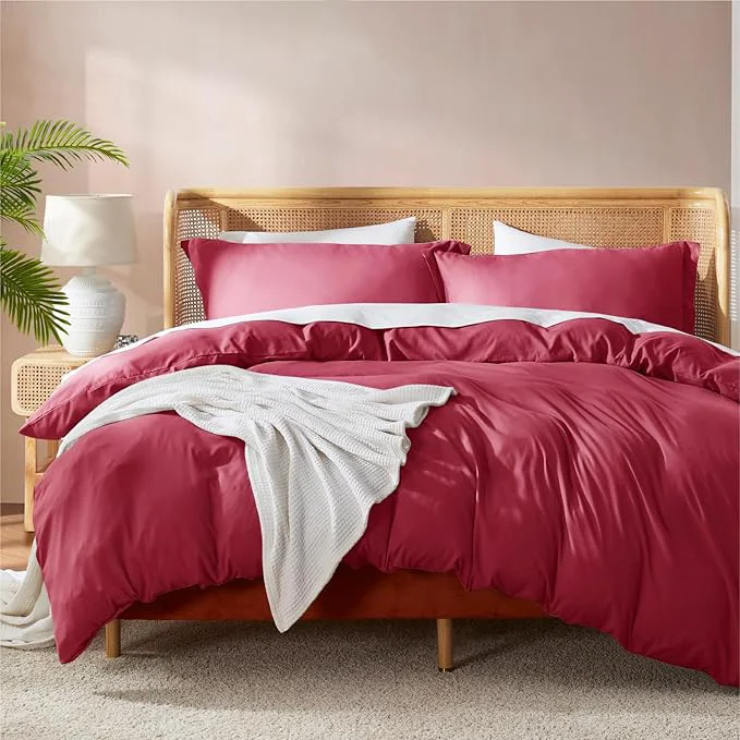 Clean Nestl Twin Duvet Cover Set – Soft Double Brushed Burgundy Red Duvet Cover Twin XL 2 Piece with Button Closure 1 Duvet Cover 68×90 inches and 1 Pillow Sham Green