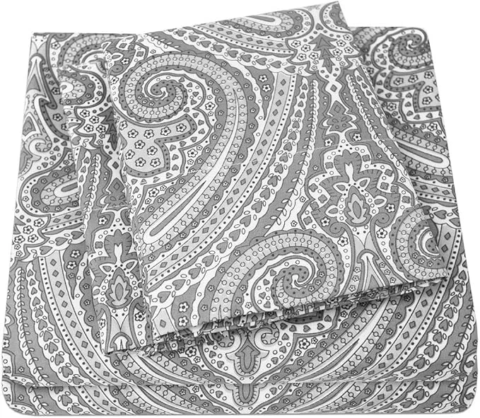 Environmentally Friendly 1500 Supreme Collection Full Sheet Sets Paisley Gray – Luxury Hotel Bed Sheets and Pillowcase Set for Full Mattress – Extra Soft Elastic Corner Straps Deep Pocket Sheets Full Paisley Gray Consistent