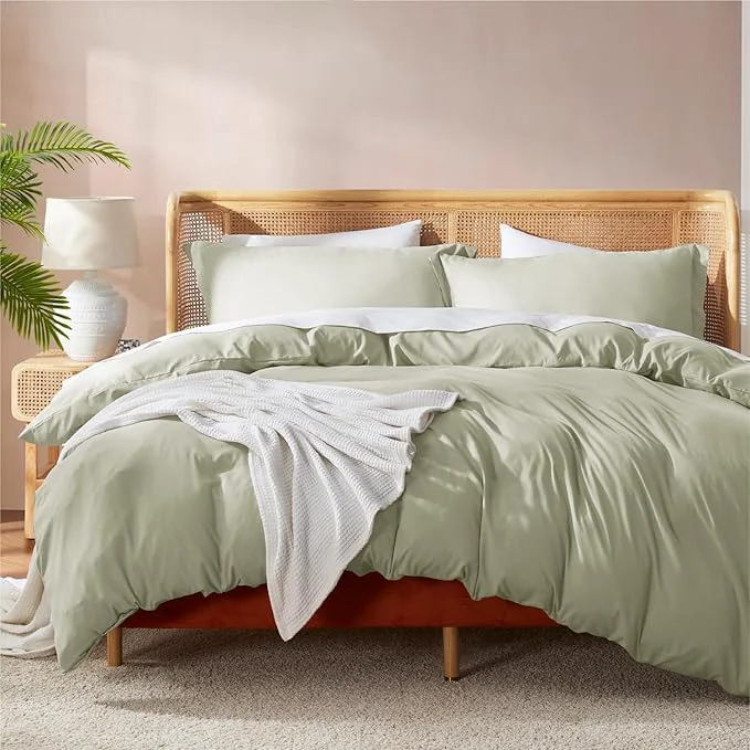 Crafted Nestl Light Sage Duvet Cover Queen Size – Soft Double Brushed Queen Duvet Cover Set 3 Piece with Button Closure 1 Duvet Cover 90×90 inches and 2 Pillow Shams Efficient