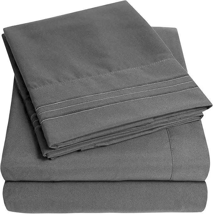 Quality 1500 Supreme Collection Queen Sheet Sets Gray – Luxury Hotel Bed Sheets and Pillowcase Set for Queen Mattress – Extra Soft Elastic Corner Straps Deep Pocket Sheets Queen Gray Official