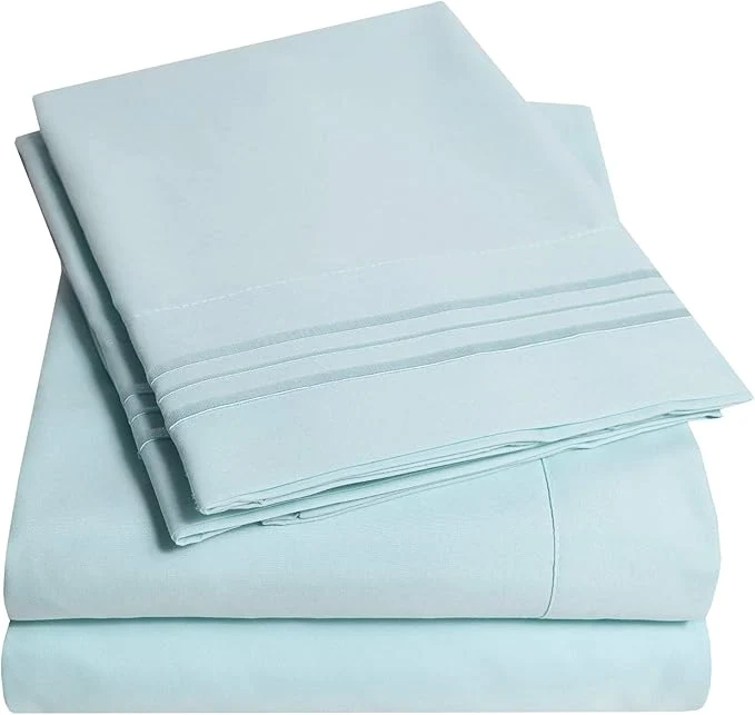 Prestigious 1500 Supreme Collection King Sheet Sets Light Blue- Luxury Hotel Bed Sheets and Pillowcase Set for King Mattress – Extra Soft Elastic Corner Straps Deep Pocket Sheets King Light Blue User-Friendly