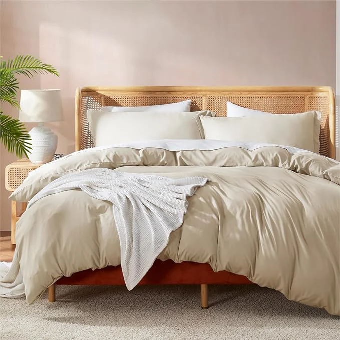 Fine Nestl Beige Cream Duvet Cover Queen Size – Soft Double Brushed Queen Duvet Cover Set 3 Piece with Button Closure 1 Duvet Cover 90×90 inches and 2 Pillow Shams Reliable