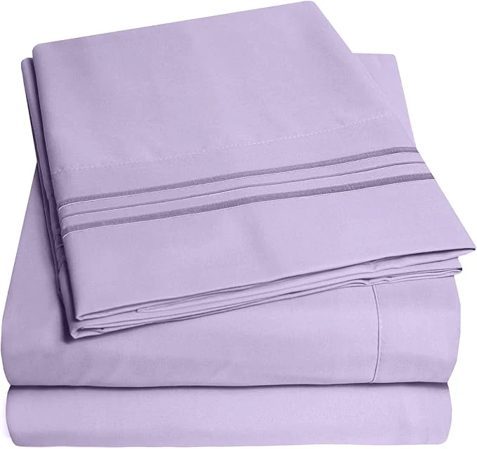 Recyclable 1500 Supreme Collection Queen Sheet Sets Lavender – Luxury Hotel Bed Sheets and Pillowcase Set for Queen Mattress – Extra Soft Elastic Corner Straps Deep Pocket Sheets Queen Lavender High-Quality