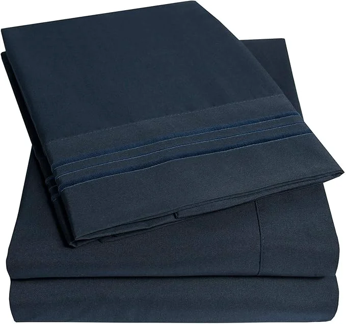 Fast 1500 Supreme Collection Extra Deep Pocket Sheets Set – Luxury Soft Bed Sheets Wrinkle Bedding Over 40 Colors 21 inch Extra Deep Pocket Twin Navy Organic