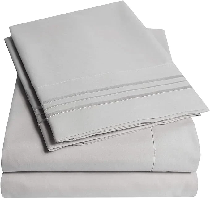 Outstanding 1500 Supreme Collection King Sheet Sets Light Gray Silver – Luxury Hotel Bed Sheets and Pillowcase Set for King Mattress – Extra Soft Elastic Corner Straps Deep Pocket Sheets King Silver Gray Functional