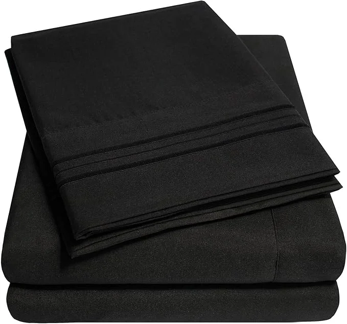 Professional 1500 Supreme Collection Extra Deep Pocket Sheets Set – Luxury Soft Bed Sheets Wrinkle Bedding Over 40 Colors 21 inch Extra Deep Pocket California King Black Smooth