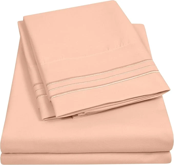 Advanced 1500 Supreme Collection Full Sheet Sets Peach – Luxury Hotel Bed Sheets and Pillowcase Set for Full Mattress – Extra Soft Elastic Corner Straps Deep Pocket Sheets Full Peach Prestigious