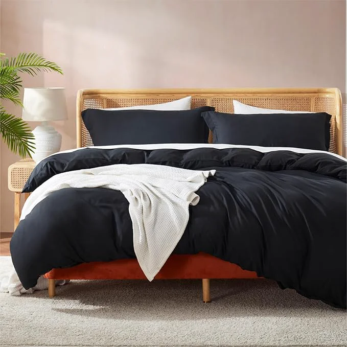 Advanced Nestl Black Duvet Cover Queen Size – Soft Double Brushed Queen Duvet Cover Set 3 Piece with Button Closure 1 Duvet Cover 90×90 inches and 2 Pillow Shams Comfortable