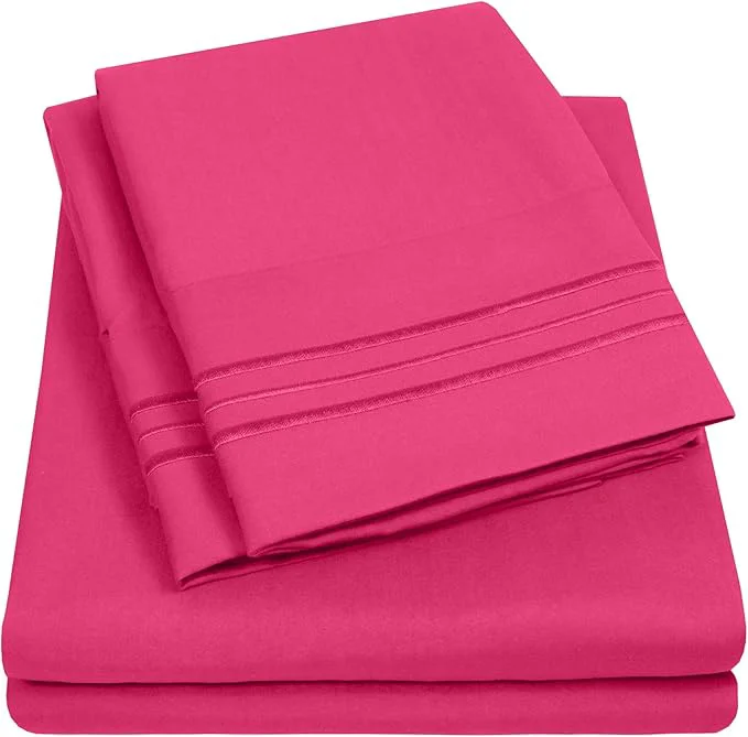Dependable 1500 Supreme Collection Twin XL Sheet Sets Fuschia – 3 Piece Bed Sheets and Pillowcase Set for Twin XL Mattress – Extra Soft Elastic Corner Straps Deep Pocket Sheets Twin XL Fuschia Verified