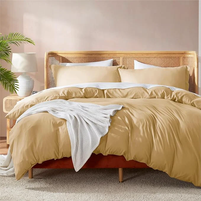 Relaxed Nestl Camel Gold Duvet Cover Full Size – Soft Double Brushed Full Size Duvet Cover Set 3 Piece with Button Closure 1 Duvet Cover 80×90 inches and 2 Pillow Shams First-Class
