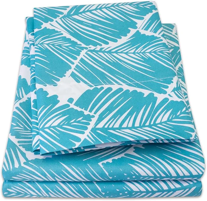 Innovative 1500 Supreme Collection Extra Soft Tropical Leaf Teal Pattern Sheet Set Queen – Luxury Bed Sheets Set with Deep Pocket Wrinkle Bedding Trending Printed Pattern Queen Size Minimalist