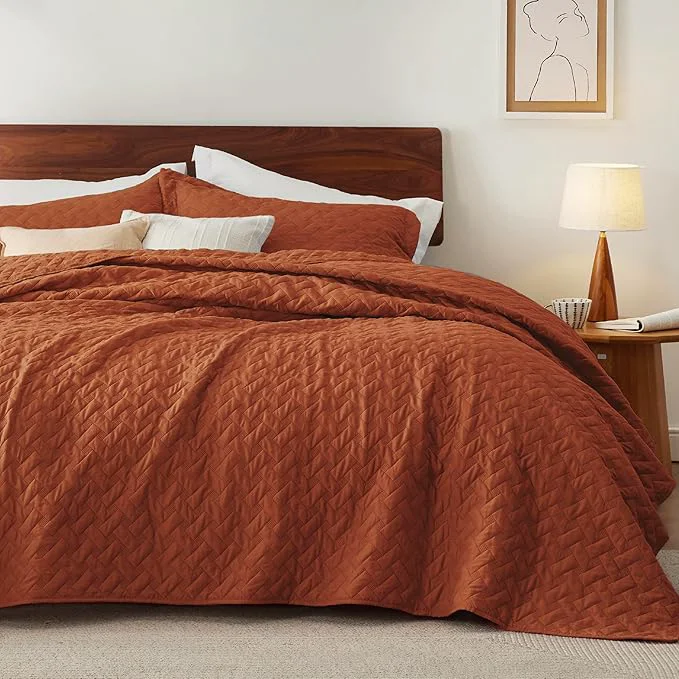 Elegant Bedsure Quilts King Size – Lightweight Bedspreads King Size with Basket Weave Pattern Soft Quilt Bedding Set Red Orange Comforter Set Coverlet for All Seasons with 2 Pillow Shams 106 quot x 96 quot Skin-Friendly Soft All-Season Comfort Breathable Ligh… Organic