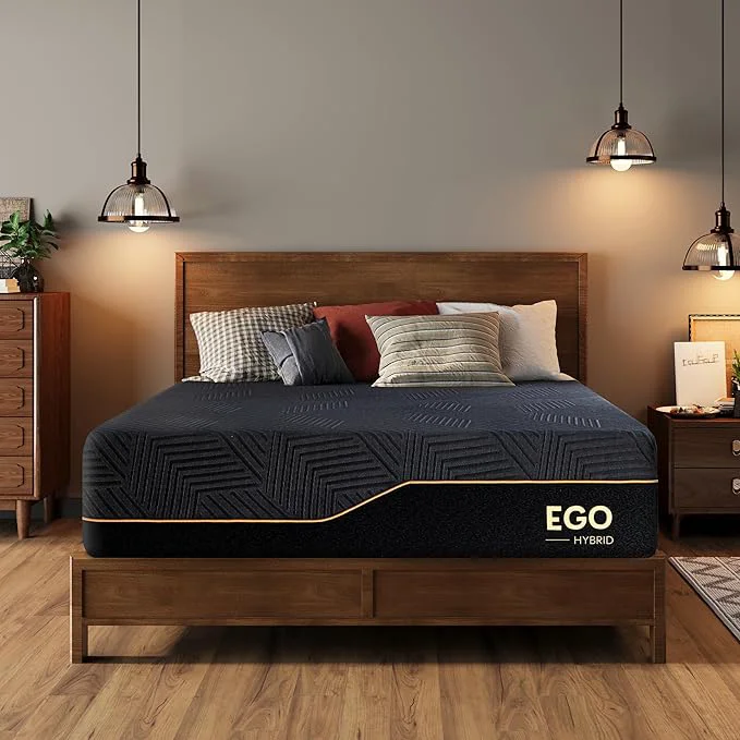 Pure EGOHOME 14 inch Hybrid Full Mattress Memory Foam Pocket Spring Mattress with Cooling Cover Bed in a Box CertiPUR-US Targeted Support Pressure Relief 54x75x14 Black Functional