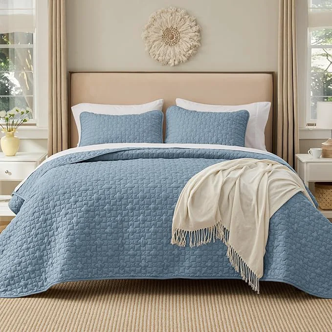Eco-Friendly Bedsure Quilts Queen Size – Lightweight Bedspreads Queen Size with Lucky Star Quilting Soft Quilt Bedding Set Dusty Blue Comforter Set Coverlet for All Seasons with 2 Pillow Shams 90 quot x 96 quot Skin-Friendly Soft All-Season Comfort Breathable Ligh… Fine