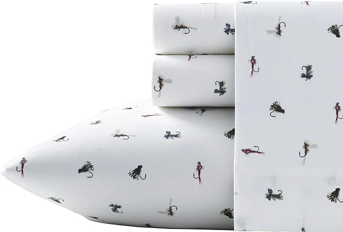 Specialty Eddie Bauer – Full Sheets Cotton Percale Bedding Set Crisp amp Cool Luxurious Bedding Set Dorm Room Essentials Fishing Flies White Full Stylish