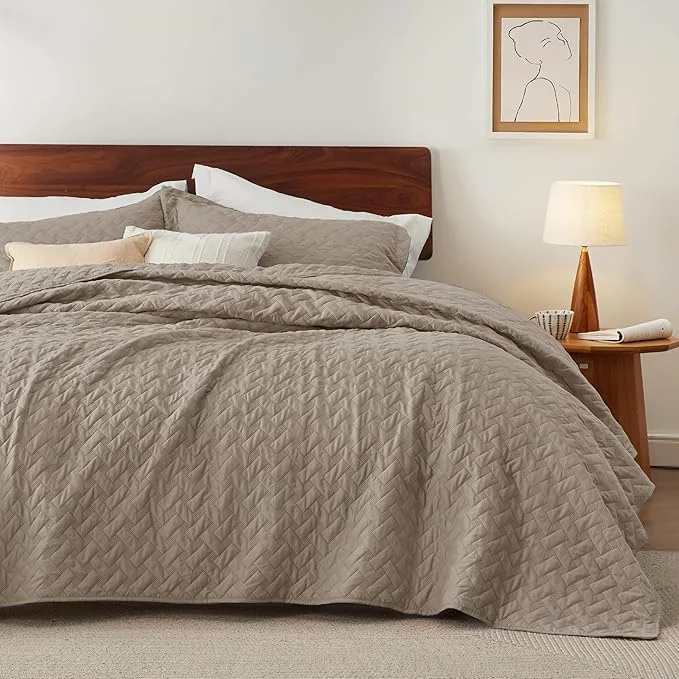 Artisan Bedsure Quilts Twin Size – Lightweight Bedspreads Twin Size with Basket Weave Pattern Soft Quilt Bedding Set Taupe Comforter Set Coverlet for All Seasons with 1 Pillow Sham 68 quot x 86 quot Skin-Friendly Soft All-Season Comfort Breathable Lightweight… Environmentally Friendly