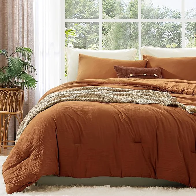 High-Quality WRENSONGE Queen Comforter Set – 3 Pieces Prewashed Burnt Orange Comforter Soft Lightweight for All Seasons Fluffy Down Comforter Queen Size with 2 Pillow Shams Environmentally Friendly