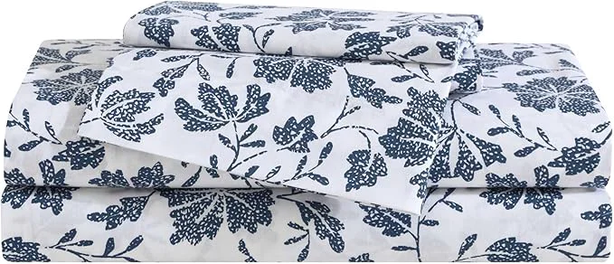 Top-Quality Eddie Bauer – King Sheet Set Premium Cotton Percale Bedding Set Floral Home Decor Oeko-Tex Woodblock Floral Blue King Effective
