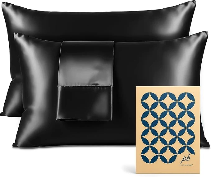 Carefully Designed Pure Bedding Satin Pillowcase 2 Pack – King Size 20 quot x40 quot Black – Silky Pillow Cases for Hair and Skin – Satin Pillow Covers with Envelope Closure – Extra Soft Premium Microfiber Fashionable