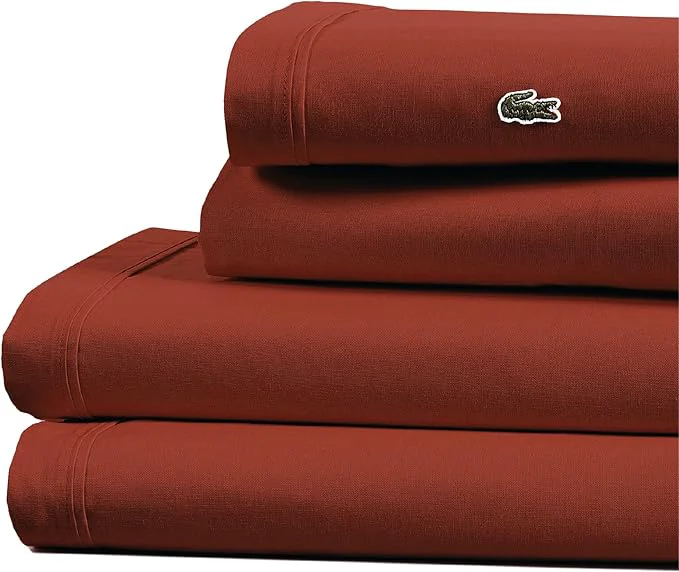 Casual Lacoste Cotton Percale 3-Piece Sheet Set – Cool Crisp Matte and Durable Oeko-Tex – Solid Chili Pepper Twin Exceptional