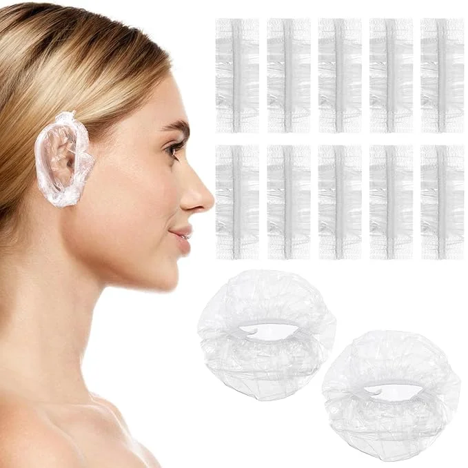 Pure 100 Pcs Disposable Ear Covers for Shower Waterproof Plastic Ears Shower Caps Organic