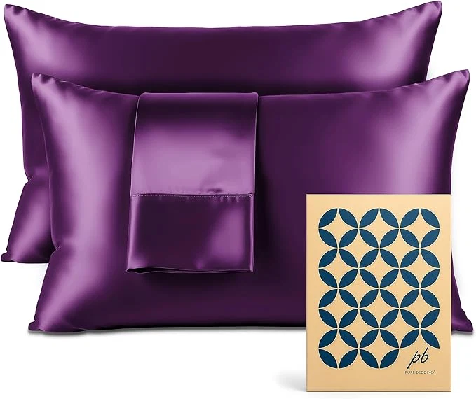 Expertly Made Pure Bedding Satin Pillowcase – Silky Pillow Cases for Hair and Skin – Satin Pillow Covers with Envelope Closure – Extra Soft Premium Microfiber – Pack of 2 – Queen Size 20 quot x30 quot Purple Effective
