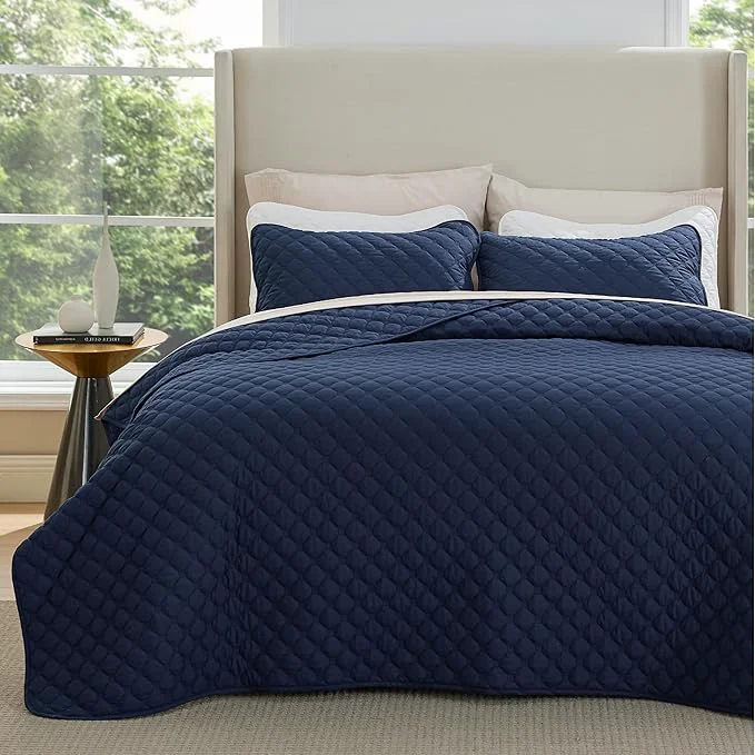 Contemporary Bedsure Quilts King Size – Lightweight Bedspreads King Size with Classic Honeycomb Quilting Soft Quilt Bedding Set Navy Comforter Set Coverlet for All Seasons with 2 Pillow Shams 106 quot x 96 quot Skin-Friendly Soft All-Season Comfort Breathable Ligh… Durable