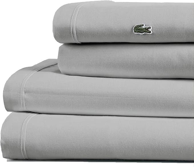 Convenient Lacoste Cotton Percale 4-Piece Sheet Set – Cool Crisp Matte and Durable Oeko-Tex – Solid Micro Chip California King Clean