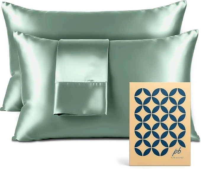 Verified Pure Bedding Satin Pillowcase 2 Pack – King Size 20 quot x40 quot Champagne Green – Silky Pillow Cases for Hair and Skin – Satin Pillow Covers with Envelope Closure – Extra Soft Premium Microfiber Original Design