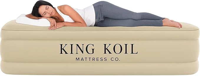 Prestigious King Koil Luxury California King Air Mattress with Built-in Pump for Home Camping amp Guests – 20 King Size Inflatable Airbed Luxury Double High Adjustable Blow Up Mattress Durable Waterproof Green