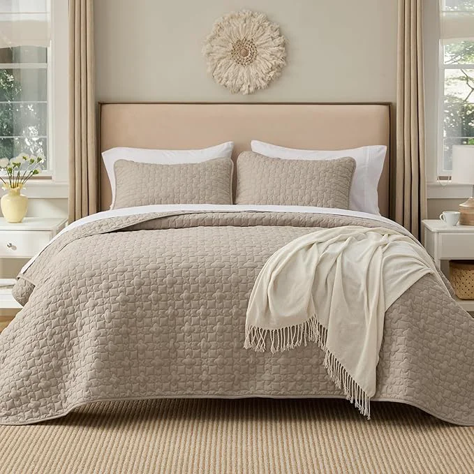 Artisan Bedsure Quilts Queen Size – Lightweight Bedspreads Queen Size with Lucky Star Quilting Soft Quilt Bedding Set Taupe Comforter Set Coverlet for All Seasons with 2 Pillow Shams 90 quot x 96 quot Skin-Friendly Soft All-Season Comfort Breathable Lightweig… Organic