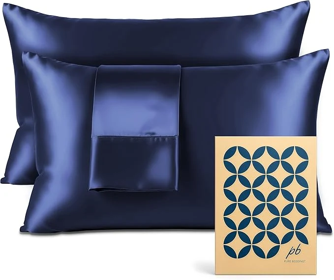 World-Class Pure Bedding Satin Pillowcase 2 Pack – King Size 20 quot x40 quot Midnight Blue – Silky Pillow Cases for Hair and Skin – Satin Pillow Covers with Envelope Closure – Extra Soft Premium Microfiber
