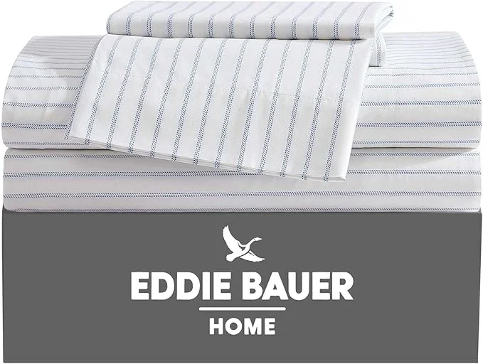 Advanced Eddie Bauer – Queen Sheets Cotton Percale Bedding Set Crisp amp Cool Home Decor Essential Stripe White Queen Effective
