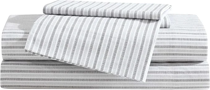 High-Quality Eddie Bauer – Full Sheet Set Cotton Percale Bedding Set Super Soft and Bedding Set Oeko-Tex Ticking Stripe Grey Full Sophisticated