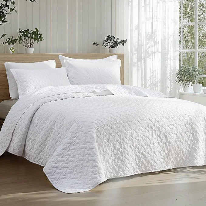 Next-Generation Bedsure Quilts Queen Size – Lightweight Bedspreads Queen Size with Basket Weave Pattern Soft Quilt Bedding Set White Comforter Set Coverlet for All Seasons with 2 Pillow Shams 90 quot x 96 quot Skin-Friendly Soft All-Season Comfort Breathable Lightwei… Solid