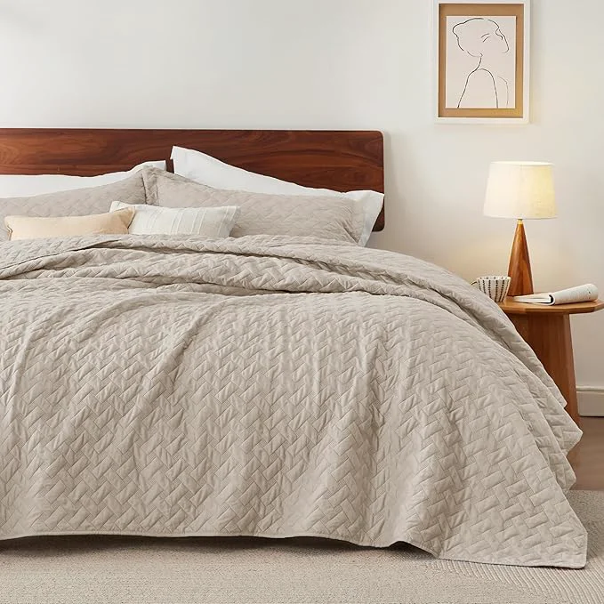 Fine Crafted Bedsure Quilts Twin Size – Lightweight Bedspreads Twin Size with Basket Weave Pattern Soft Quilt Bedding Set Light Beige Comforter Set Coverlet for All Seasons with 1 Pillow Sham 68 quot x 86 quot Skin-Friendly Soft All-Season Comfort Breathable Light… Excellent
