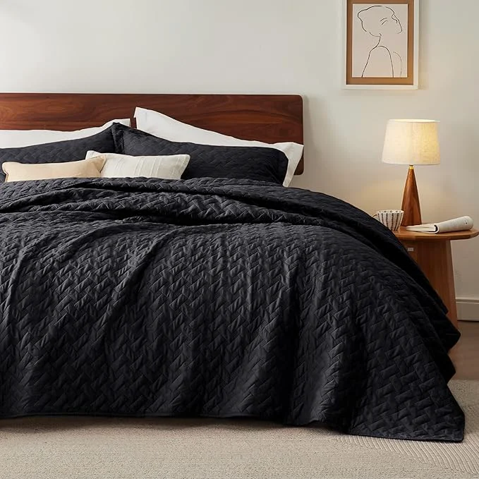 Bedsure Quilts King Size – Lightweight Bedspreads King Size with Basket Weave Pattern Soft Quilt Bedding Set Black Comforter Set Coverlet for All Seasons with 2 Pillow Shams 106 quot x 96 quot Skin-Friendly Soft All-Season Comfort Breathable Lightweig… Traditional