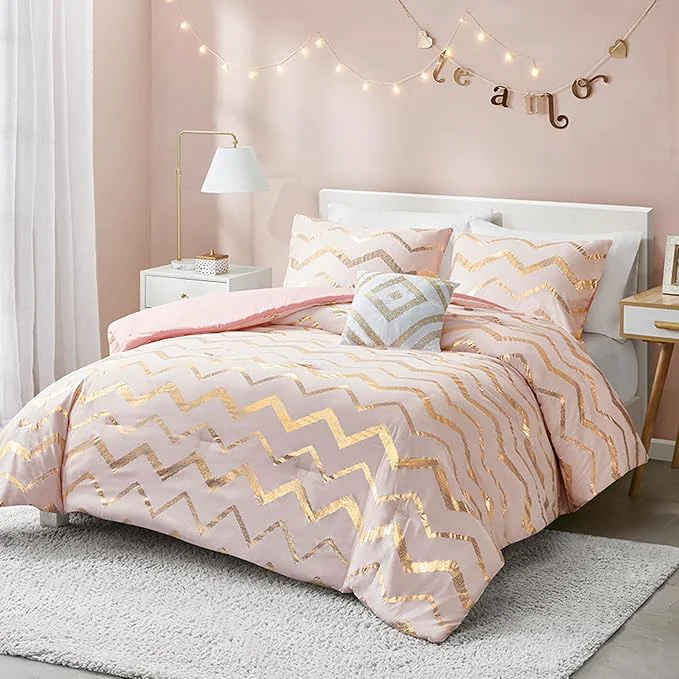 Minimalist Codi Teen Girl Bedding Comfy Girls Comforter Sets Full amp Queen Size for Kids Bedroom Pink and Gold 4 Piece for Teenagers – All Seasons Warm Outstanding