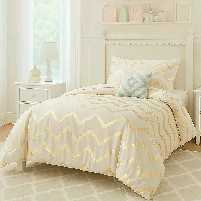 Healthy Codi Teen Bedding Set Twin Size Cute Ivory amp Gold Comforter Sets for College Dorm Girls 3 Pieces – All Seasons Warm Functional