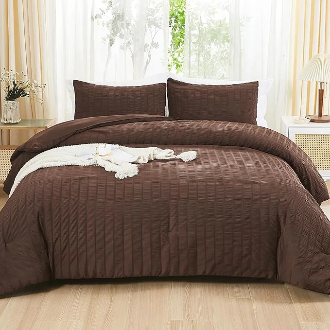 Premium Material AveLom Brown Seersucker Queen Comforter Set 90×90 inches 3 Pieces- Soft Washed Microfiber Lightweight Comforter with 2 Pillowcases All Season Down Comforter Set for Bedding Green