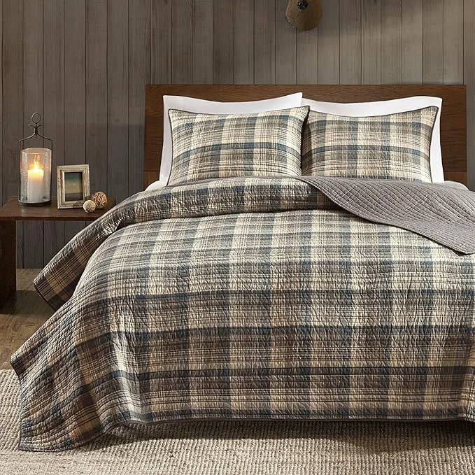 Crafted Woolrich Reversible Quilt Cabin Lifestyle Design – All Season Breathable Coverlet Bedspread Bedding Set Matching Shams Oversized King Cal King Tasha Plaid Tan Brown 3 Piece Unique