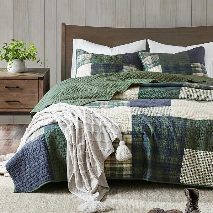 Practical Woolrich Quilt Set Patchwork Channel Quilting Cottege Coverlet for Twin Size Bed All Seasons Lightweight Prewashed Cotton Coverlet Bedspread Shams Mill Creek Oversized Twin Twin XL Green 2 Piece Breathable