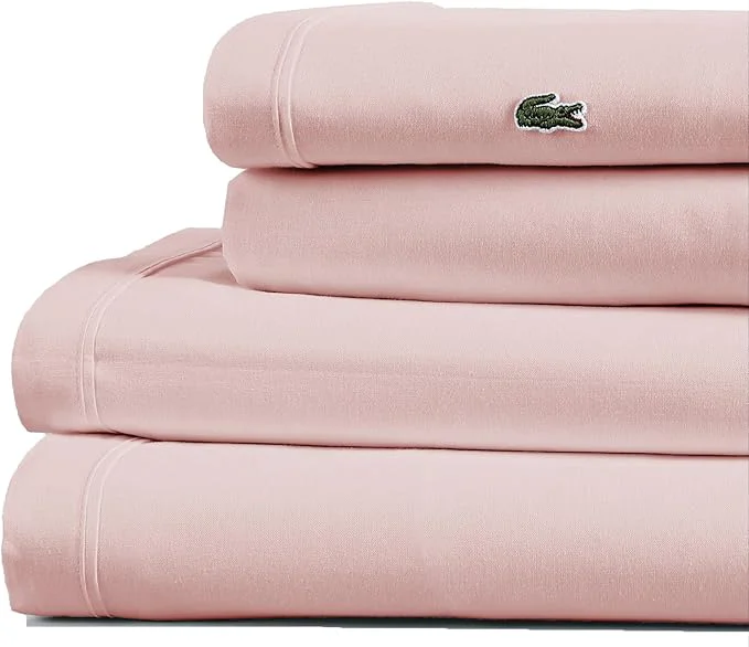 Contemporary Lacoste Cotton Percale 3-Piece Sheet Set – Cool Crisp Matte and Durable Oeko-Tex – Solid Iced Pink Twin XL Fine Crafted